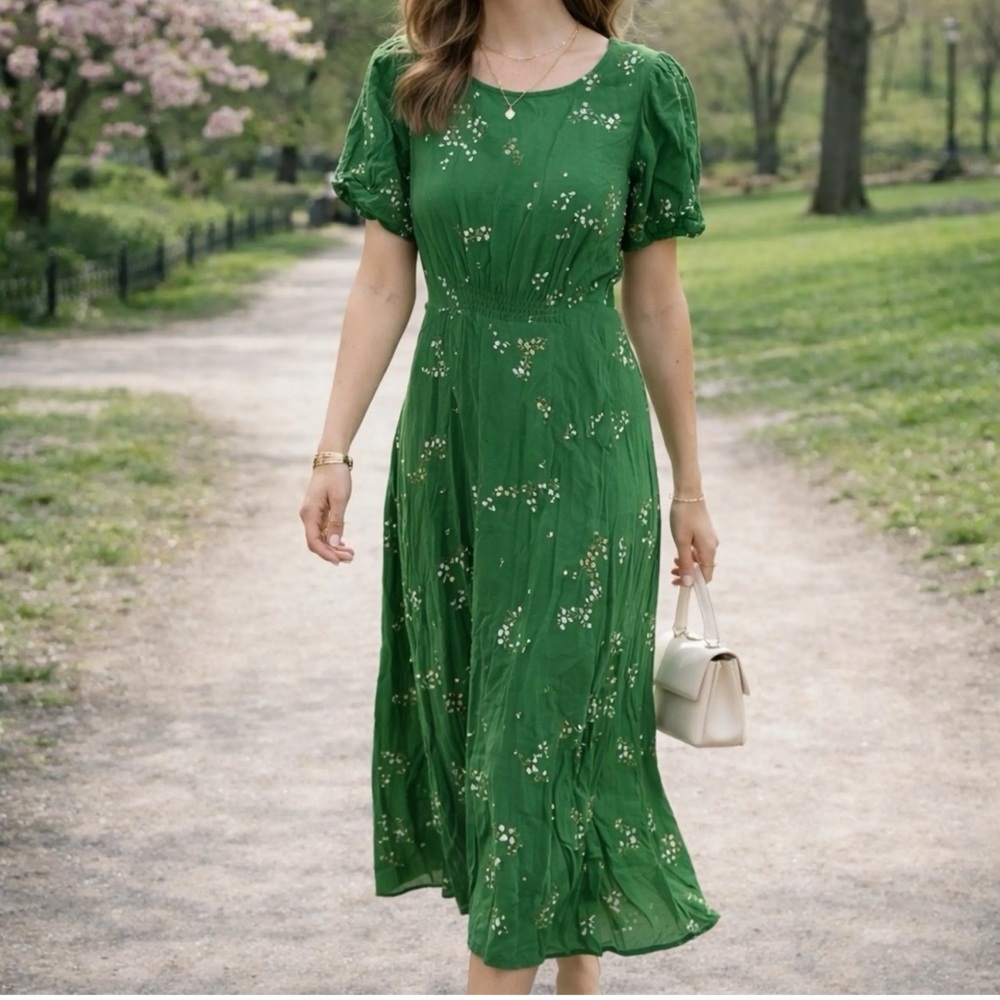 Faithfull The Brand Green Floral Midi Dress Size Large - Picture 9 of 9